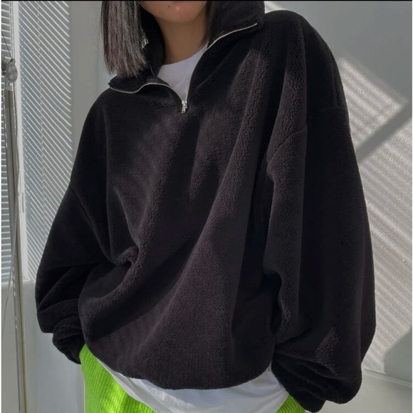 SHEIN Tops - Quarter zipper drop shoulder teddy sweatshirt - New